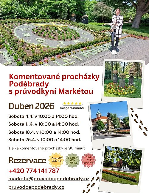 Komentované procházky Poděbrad s průvodkyní Markétou – duben 2026